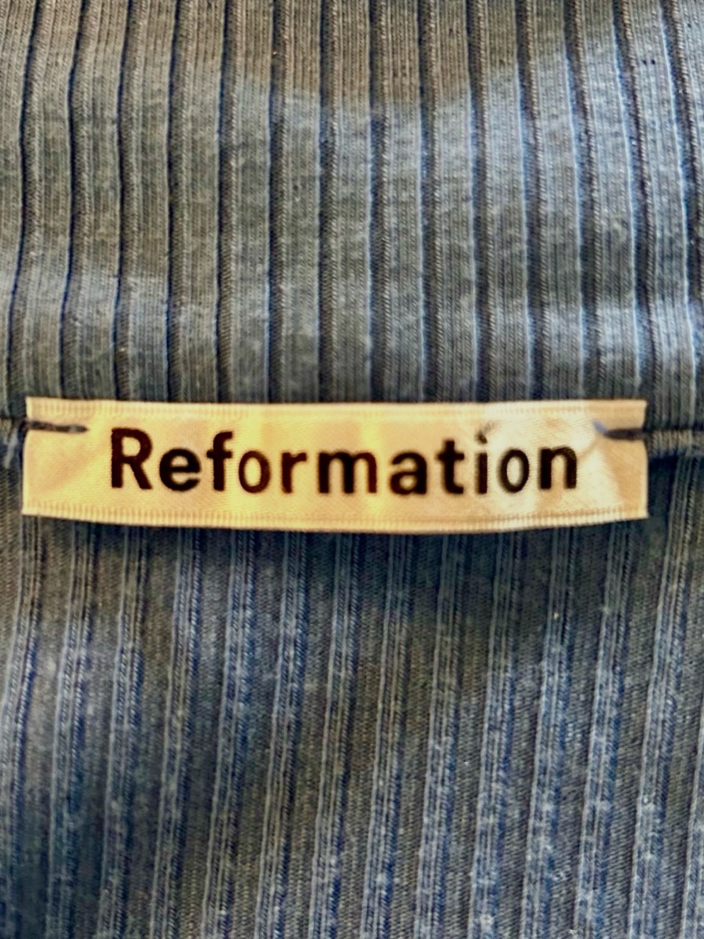 Reformation Blue Ribbed Ruched Button-Down Top - Picture 6 of 6